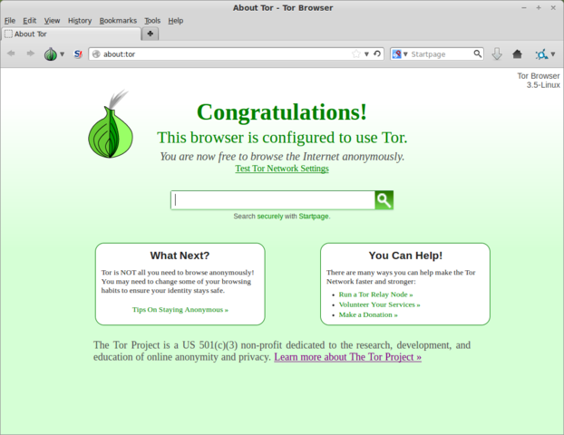 Tor Browser Bundle start page