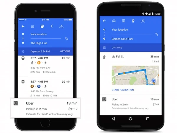 Uber card in Google Maps
