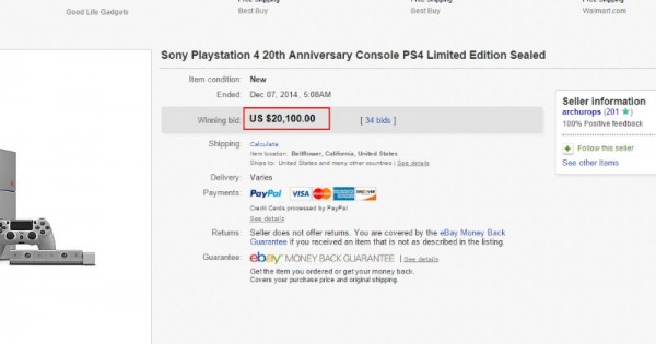 PS4 20th Anniversary Edition for USD 70k On eBay