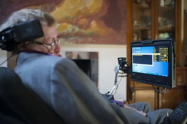 Hawking using his new comms system
