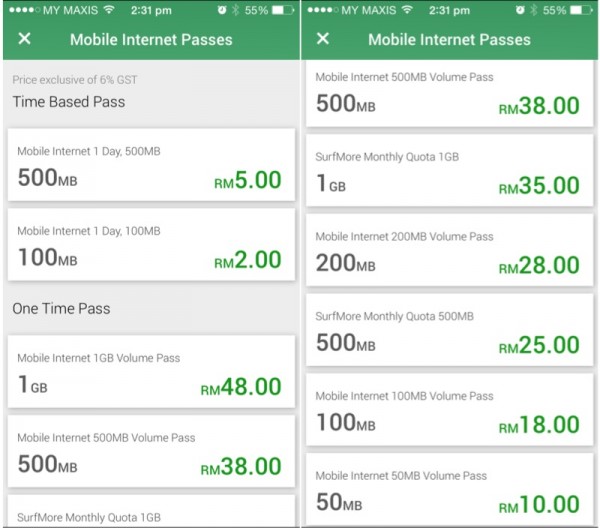 Maxis SurfMore Data Add On via MyMaxis app