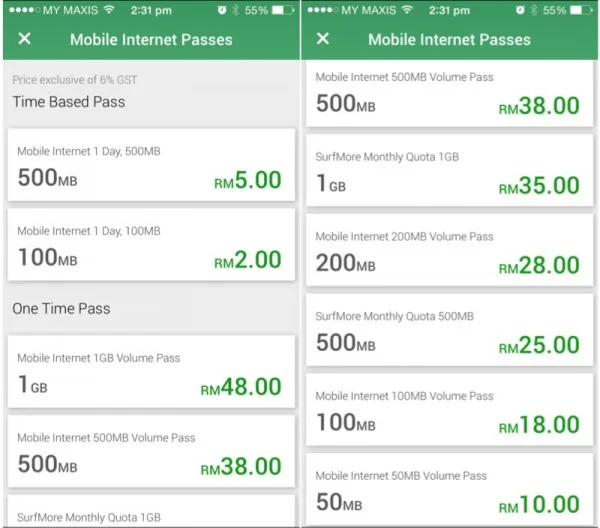 Maxis SurfMore Data Add On via MyMaxis app
