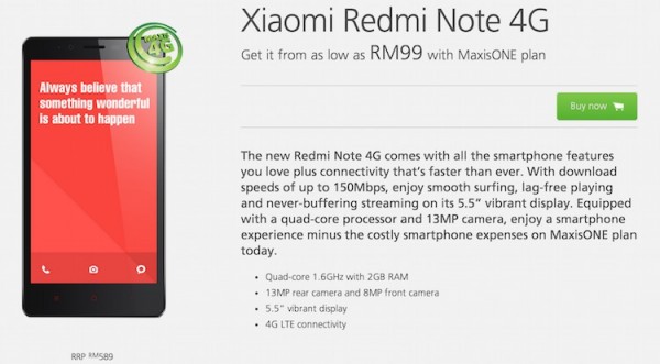 Maxis Xiaomi Redmi Note 4G