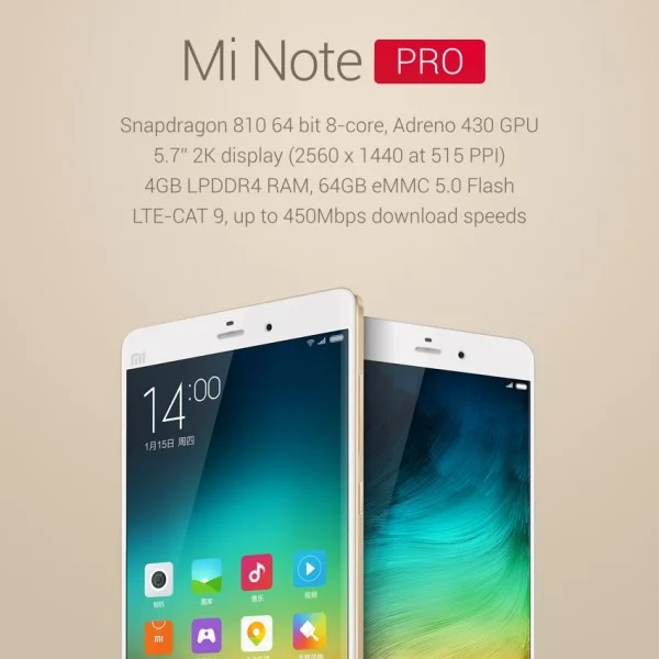 Mi Note Pro Product Shot with Specs