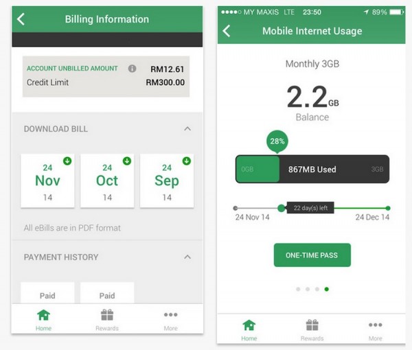 New MyMaxis App Bill and Mobile Internet Usage