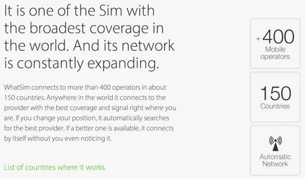 WhatSim works with over 400 mobile operators in 150 countries