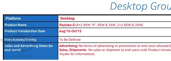 Intel Skylake-S Release Date Leak