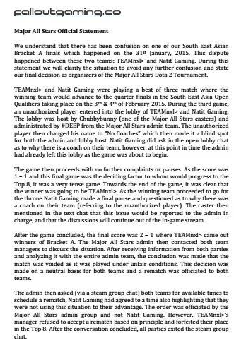 Fallout Gaming Statement 1