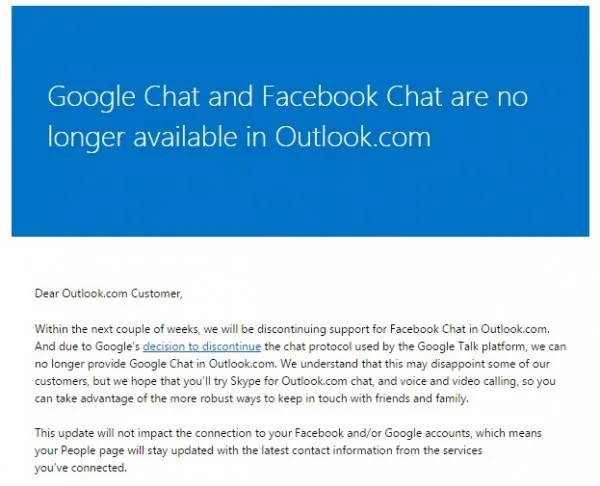 Outlook No More Google and Facebook