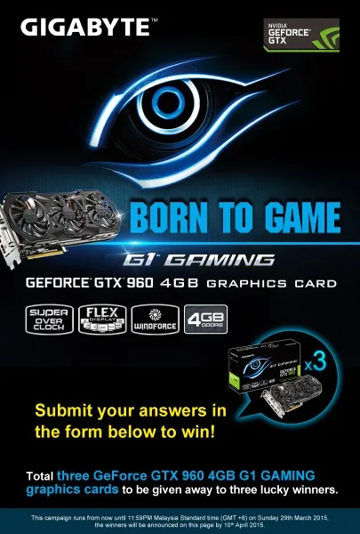 Lowyat.NET x GIGABYTE GeForce GTX 960 4GB G1 Gaming Graphics Cards Giveaway