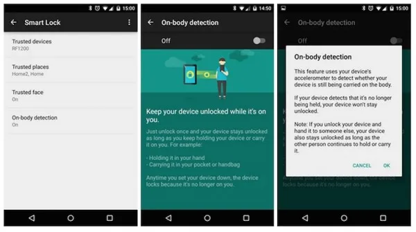 Android on body detection unlock