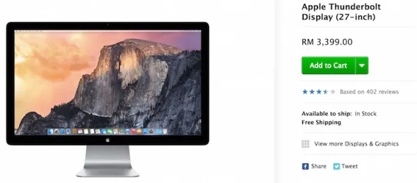 Apple Thunderbolt Display Price Malaysia as of march 2015