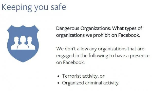 Facebook terrorist organisations