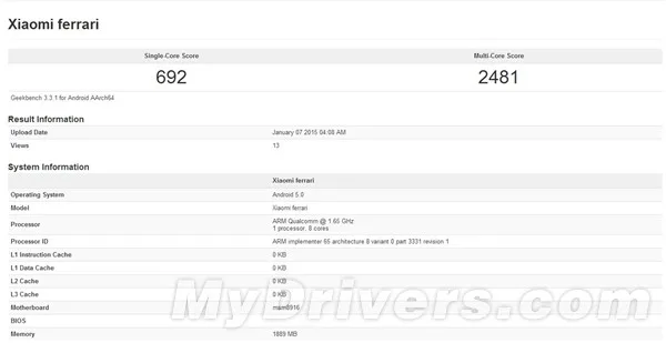 Xiaomi Ferrari GeekBench