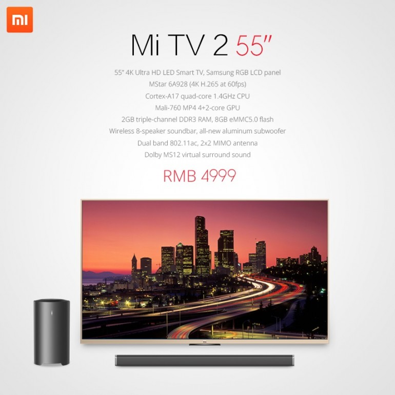 Xiaomi Announces 55-inch Mi TV 2, Packs 4K Samsung Panel for Just ...