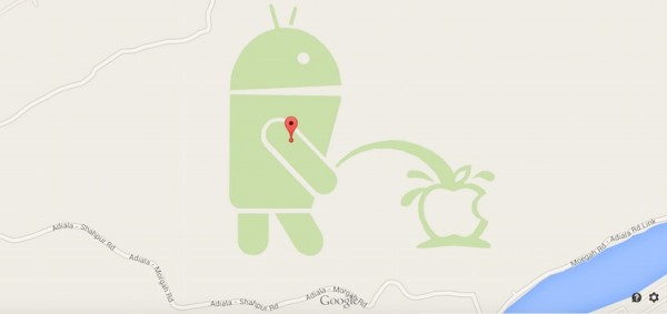 Android Logo Peeing on Apple Logo