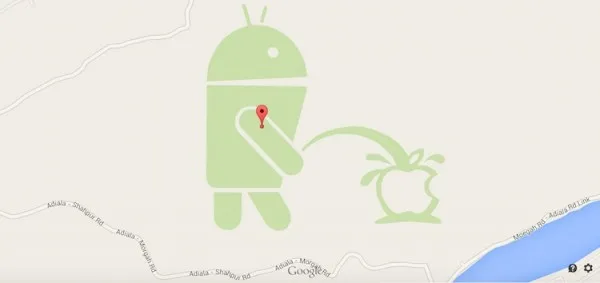 Android Logo Peeing on Apple Logo