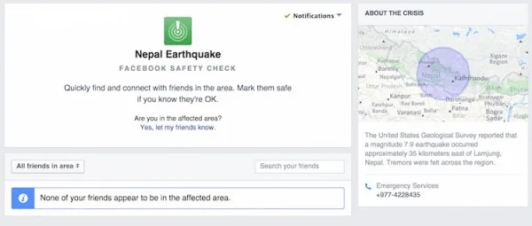 Facebook Nepal Earthquake Safety Check