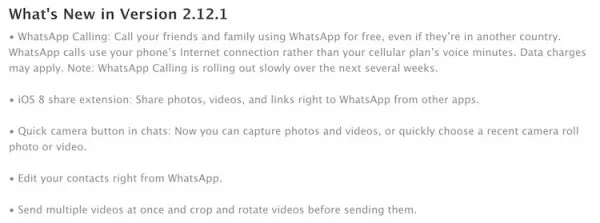 WhatsApp v2.12.1 Change Log