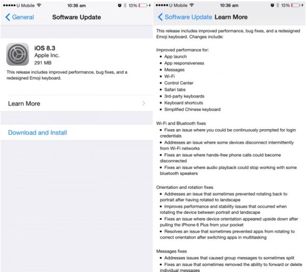 iOS 8.3 Update for iphone 6 Plus