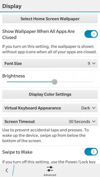 BlackBerry Leap Display Options