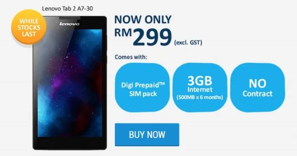 Digi Prepaid Lenovo Tab 2 Bundle Price