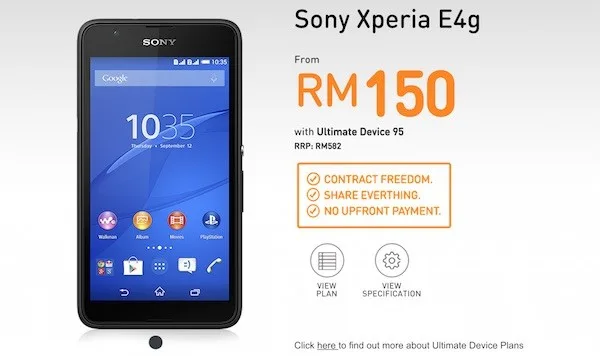 U Mobile Sony Xperia E4g Bundle