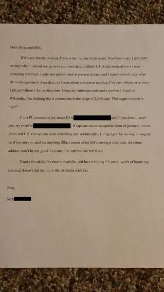 Fallout 4 Bottlecap Letter