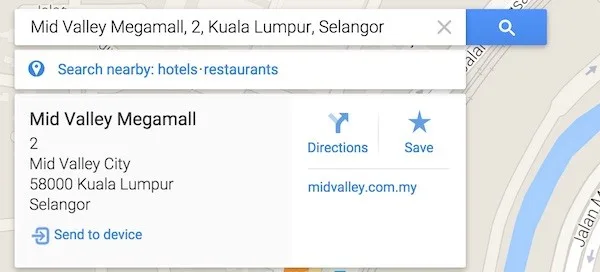 Google Maps Send to Device