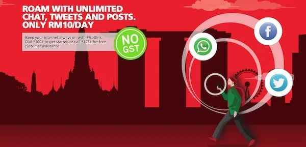 Hotlink Roaming Promotion Unlimited WhatsApp Facebook Twitter Free Basic Internet