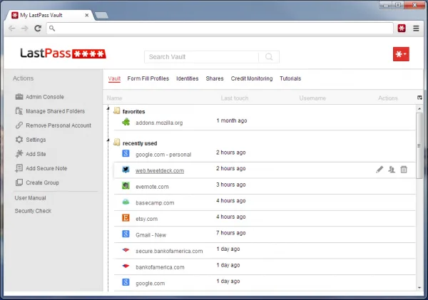 LastPass UI