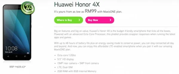 Maxis Huawei Honor 4X