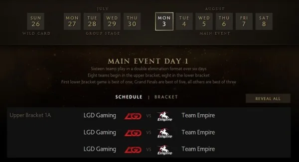 Dota 2 TI 5 Schedule