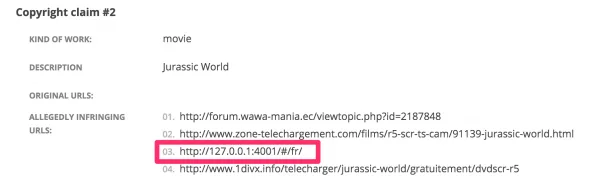Localhost DMCA request