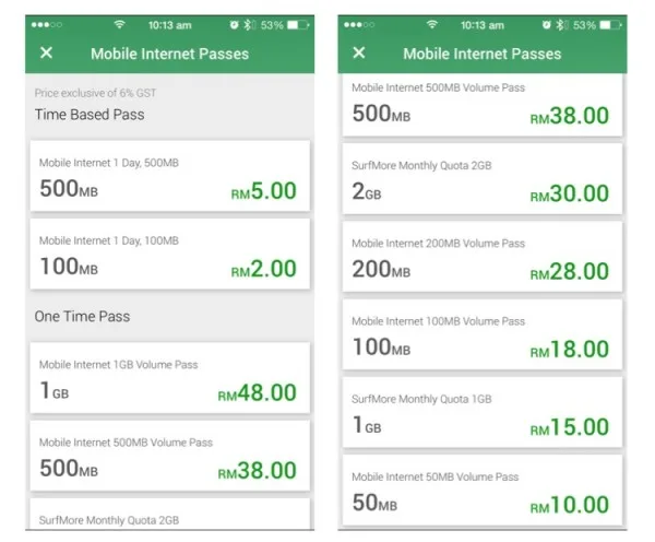 SurfMore MyMaxis App Data Add On Options