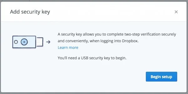 Dropbox Add Security Key