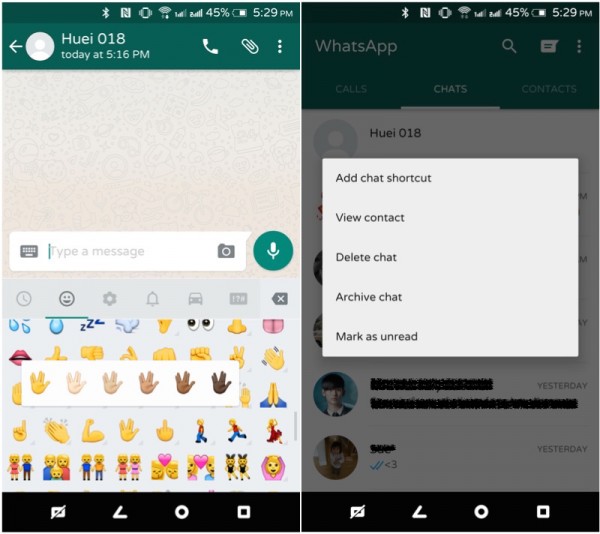 WhatsApp Android New Emoji and Mark Messages as Unread