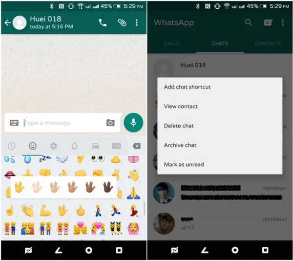 WhatsApp Android New Emoji and Mark Messages as Unread
