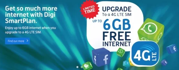 Digi Free 4G LTE Internet 1GB for 6 Months