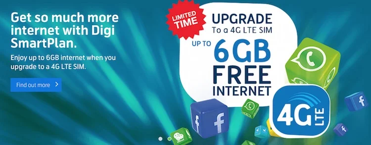 Digi Free 4G LTE Internet 1GB for 6 Months
