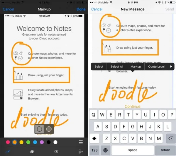 iOS 9 Doodle on Email photos attachment
