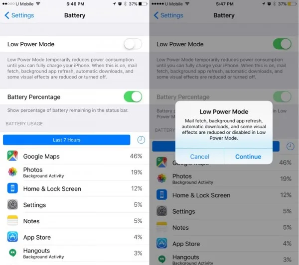 iOS 9 Low Power Mode