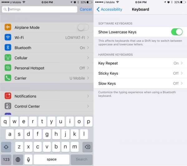 iOS 9 Lowercase Keyboard