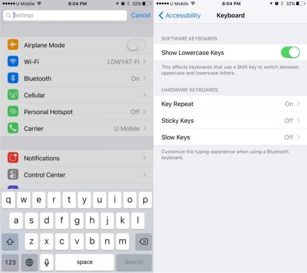 iOS 9 Lowercase Keyboard