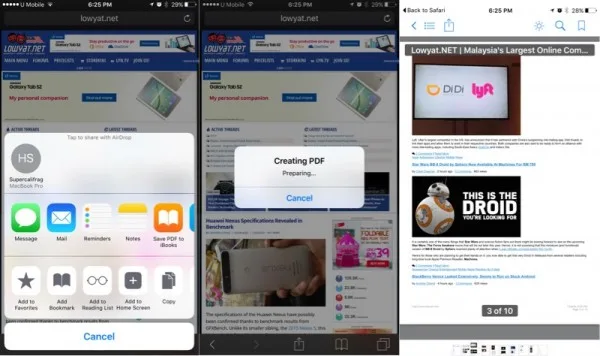iOS 9 Safari Save to PDF