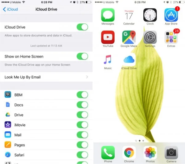 iOS 9 iCloud Drive on Home Screen