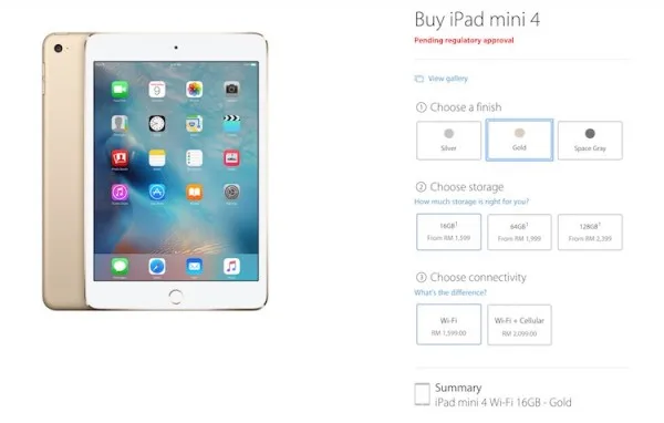 iPad mini 4 Priced in Malaysia