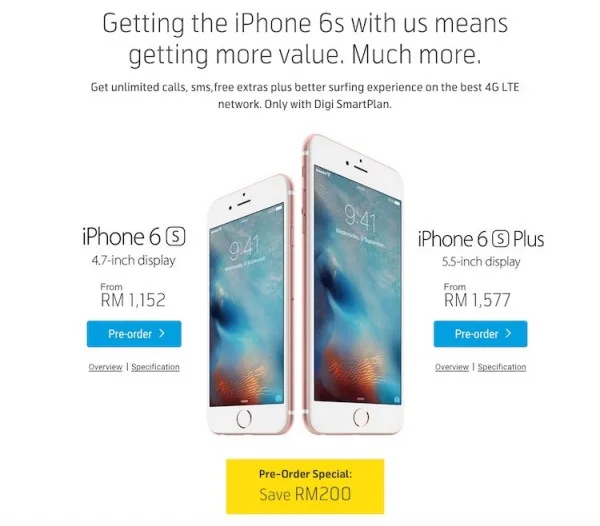 Digi iPhone 6s Preorder Special RM200 Rebate