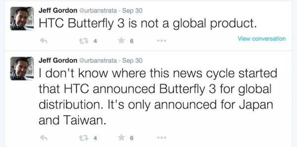 HTC Buttefly 3 is not a global product