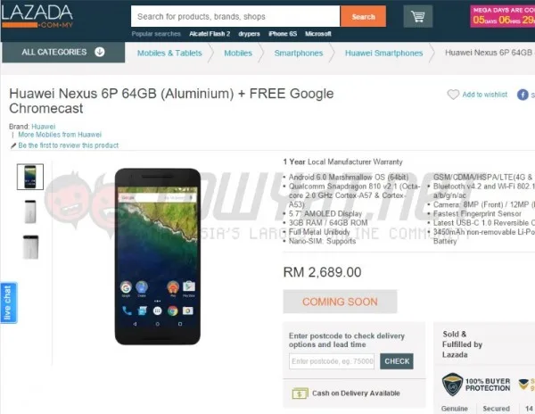 Huawei Nexus 6P at Lazada Malaysia